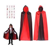Costume Halloween, Mantello con Cappuccio, 120CM Halloween Costume, Mantello Medievale Vestiti Halloween, Costume Vampiro Donna, Mantello Rosso Nero per Halloween, Cosplay, Bambini, Feste, Carnevale