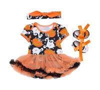 Costume Halloween Neonato Abito Zucca Baby Girl Body Con Fascia E Fiocco Tutu Gonna Tuta Vestito Carnevale Bambina Costumi Strega Pagliacetto Abiti Principessa Costume Tutina Fotografico Compleanno