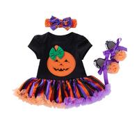 Costume Halloween Neonato Abito Zucca Baby Girl Body Con Fascia E Fiocco Tutu Gonna Tuta Vestito Carnevale Bambina Costumi Strega Pagliacetto Abiti Principessa Costume Tutina Fotografico Compleanno