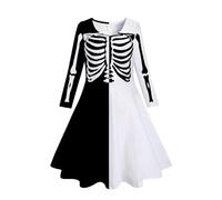 Costume Halloween per bambini, vestito per ragazze a maniche lunghe, con stampa scheletro abbigliamento casual per il quotidiano, perfetto per attività all'aperto a partire dai 4 ai 13 anni