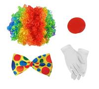 Costume Halloween, set di pagliaccio 4 pezzi, incluso fiocco, parrucca, guanti e naso rosso, accessorio per bambini e adulti, costume Halloween