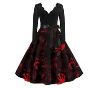 Costume Halloween Spettacolare Elegante Stampato Maniche Lunghe Distintivo | Medievale Raffinato Dinamico Vampira Vampire Curvy Strega Lacci in Vita Vampiresco Vestito Halloween Donna