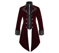 Costume Halloween Uomo Manica Lunga Giacca Coda Da Pio Uomo Vintage Con Zippata Taglio Slim Corte Medievale Steampunk Cappotto Vittoriano Rinascimento Chic Casual Gotico Carnevale giacche, rosso, L
