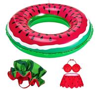 Costume hawaiano anguria per statua da 58,4 cm, set bikini da 5 pezzi con cappello, occhiali da sole a cuore, anello da nuoto, gonna, decorazione in plastica poliestere per cortile