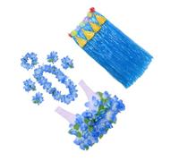 Costume Hawaiano Donna Gonna di Spessa, Blu, Set | Poliestere e Plastica, Design Delicato Ghirlanda Floreale, per Viaggio e Matrimonio, Pezzi