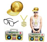 Costume Hip Hop Occhiali, Occhiali da Sole Catena d'Oro Anni '80 / '90, Kit di Costume Hip Hop, Utilizzato per Feste, Concerti rap e Altre Attività All'aperto