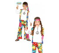 Costume Hippie Bimbo/Bimba 7/9 Anni Figlio Dei Fiori Anni '70 Travestimento Car