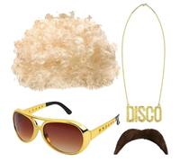 Costume hippie, costume da hippie, costume da Halloween per uomini, parrucche hippie rock discoteca, abbigliamento retrò anni '60s '70, con occhiali da sole, fascia, camicia psichedelica, festival o