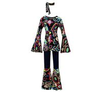 Costume hippie da donna, anni '60 anni '70, Abba Flower Power, top con maniche svasate, fascia per capelli hippie, carnevale da donna (21,S)