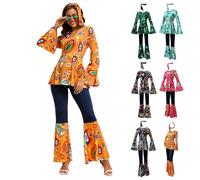 Costume hippie da donna, anni '60 anni '70, Abba Flower Power, top con maniche svasate, fascia per capelli hippie, carnevale da donna (111,S)