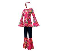 Costume hippie da donna, anni '60 anni '70, Abba Flower Power, top con maniche svasate, fascia per capelli hippie, carnevale da donna (23,S)