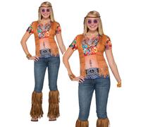 Costume Hippie Gal T-Shirt 3D Vintage Retro Mod Anni '60 '70 Abito Fantasia