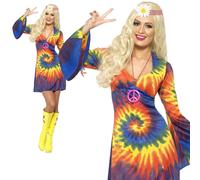 Costume Hippy Tie Dye Retro Anni 60 70 Nuovo Per Donne