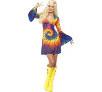 Costume Hippy Tie Dye Retro Anni 60 70 Nuovo Per Donne