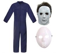 Costume horror per adulti 2 in 1 per Halloween, costume da hockey e maschera assassina