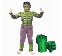 Costume Hulk Bambino 3-12 Anni Tuta Maschera Guanti Cosplay Halloween
