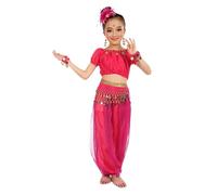 Costume indiano per danza del ventre per bambine e ragazze, costume per danza del ventre, 3 pezzi, sciarpa per danza del ventre, pantaloni e top set per zumba, yoga latino, Halloween, carnevale