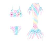 Costume Intero con Maniche Lunghe 4-13 Anni Costume da Bagno Tre Pezzi Coda Colorata Ragazza con Bikini Cosplay