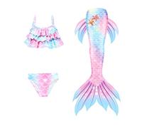 Costume Intero con Maniche Lunghe 4-13 Anni Costume da Bagno Tre Pezzi Coda Colorata Ragazza con Bikini Cosplay