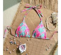 Costume intero con pizzo a triangolo sexy, decorazione a conchiglia, stampa tropicale casuale, per vacanze estive L,M,S,XSFloreale,Grafico,Piante,stampa dappertuttoTessuto