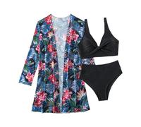 Costume Intero Contenitivo da Bagno Donna Costume da Bagno Sexy Multicolore con Stampa Donna A 3 Pezzi Set Bikini A Maniche Lunghe Mutande Mestruali Intero