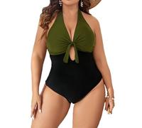 Costume intero da donna Plus Size Halter Patchwork - Costume da bagno con controllo della pancia, EN8, L