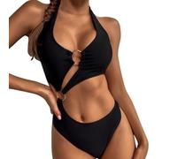 Costume Intero da Donna Scollo a V Bikini Brasiliana Sexy Halter Costume Intero Push Up con Nappe di Metallo Cut out Triangel Mare Costume da Bagno Donna Retro (IT, Testo, S, Regular, Regular, Rosso)