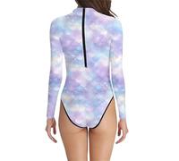 Costume Intero Donna con Schiena Nuda, Sgambato e Ritagli, Dotato di Push up Ideale per Spiaggia da bagno a maniche lunghe con stampa a squame e collo per la spiaggia e il nuoto (Light Purple, XXXXL)