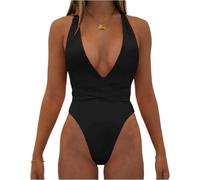 Costume Intero Donna Contenitivo Pancia 2025 Costume Interi Eleganti Push Up Piscina Trikini Mare Tankini Vita Alta Beachwear Monokini Sexy con Scollo a V Nero L
