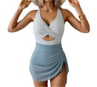 Costume Intero Donna Costume Intero da Donna con Ritagli, Incrocio sulla Schiena E Push-Up, Ideale per La Spiaggia. Sexy, Comodo, Resistente Ed Elegante.-Blu-L