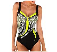 Costume Intero Donna Curvy Contenitivo Vita Alta Costumi Interi Mare Push Up Mestruale Monokini Piscina Bikini 2025 Swimsuit Trikini Sexy con Scollo a V Giallo S
