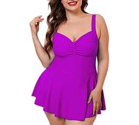 Costume Intero Donna Elegante Taglie Forti, Vestito da Bagno Solid, Bikini Controllo Addominale Bikini Push Up Reggiseno Curvy Beachwear Swimwear Swimsuit M-4XL