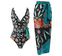 Costume Intero Donna Mare Reggiseno Contenitivo Set Camicetta Costume da Bagno Bikini con Cintura in Stile Sexy da Donna Costumi Push Up Intero Brasiliana (Navy, M)