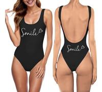Costume Intero Donna Schiena Scoperta Stampa Lettere Sposa Squadra Una Pezzo Sexy Estivo Mare Piscina Senza Maniche Elastico Regalo Festa Spiaggia Elegante Cerimonia (Black, M)