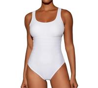 Costume Intero Donna Senza Maniche Tinte Unite - Costumi da Bagno Donna Slim Fit Affascinante, Interi Caratteristico Classic Swimwear Women Pancia Piatta Mare Bianco L