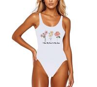 Costume Intero Donna Sexy Intero da Donna con Stampa Lettere Maniche Corte E Schiena Scoperta per Spiaggia Costumi da Bagno Tankini Costume Arena Chic 1 Pezzo (White-3, L)