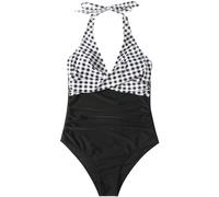 Costume Intero Modellante Due Pezzi Donna Costume da Bagno da Donna Estivo alla Spiaggia con Stampa a Foglie Divise e Fiori di Grandi Dimensioni Costumi Curvy Ciclo (Dark Gray, XL)