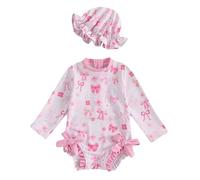 Costume Intero Neonata Coniglio Floreale Manica Lunga Cappello Spiaggia Costume Intero Coniglio Neonata (12-18 Months)