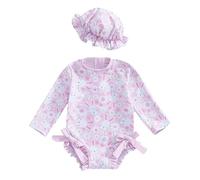 Costume Intero Neonata Coniglio Floreale Manica Lunga Cappello Spiaggia Costume Intero Coniglio Neonata (6-12 Months)