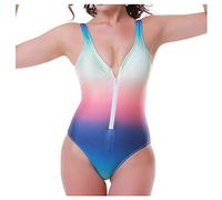 Costume Intero Nero Costume Intero Donna Mare Un Bikini Multicolor Gradient Zipper Pezzo Apri Indietro Arcobaleno Swimwear Swimsuit Swimwears Tankinis Donna Piscina (Multicolor XL)