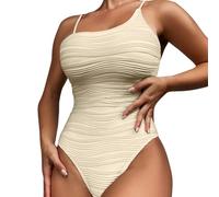 Costume Intero Piscina Donna Costumi Interi Women's Strappy Ribbed Monokini 1 Piece Adjustable Spaghetti Straps Bottoms Swimwear Bikini Suits Coppe per Costumi da Bagno Costume Premaman (Beige L)