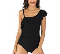 Costume Intero Volant da Donna, Morbuy Costumi da Bagno Controllo della Pancia Slim Sexy Tracolla Regolabile Bikini per Estate Mare Piscina Spiaggia Vacanza Party (M,Nero)