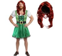 Costume irlandese da uomo, taglia L, con stampa trifoglio dorato e lunga parrucca rossa, per adulti, divertente, da donna, leprechaun, addio al celibato, addio al celibato, festa di San Patrizio