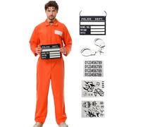 Costume Jumpsuit Prigioniero Arancione Prigioniero Outfit Adulto Jail Uniform per Halloween (igioniero, XL)