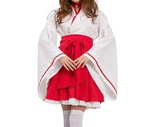 Costume kimono corto giapponese, tinta unita, da donna, per caffetteria, bar, cameriera, con grembiule, copricapo, ragazza, anime, cosplay, outfit - bianco - M