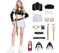 Costume Kpop, Set completo da donna, per cosplay, K-pop, con cintura e reggiseno a catena, set completo con giacca e vestito con paillettes, per spettacoli teatrali, Halloween, Carnevale (oro + nero