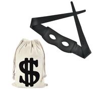 Costume Ladro Accessorio,Set Costume da Ladro,Masquerade Mask,Maschera per Occhi Nera,Borsa Porta Soldi In Dollari,Accessori Costume per Ladri,Accessorio Per Adulti e Bambini Per Carnevale/Costume (B)