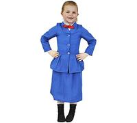 Costume magico vittoriano da bambinaia - S - giacca blu con camicia attaccata e papillon e gonna lunga blu, costume per bambini per la Giornata mondiale del libro della settimana del libro