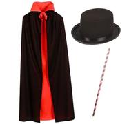 Costume mago con bacchetta da cappello da mantello, costume da mago indossabile a doppia facciate per il talent show di Halloween Party, Cappelli da festa