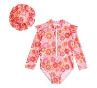 Costume Mare Bambina - Costume da Bagno per Bambine a Due Pezzi con Maniche Lunghe e Cappello Abbinato per Protezione Solare